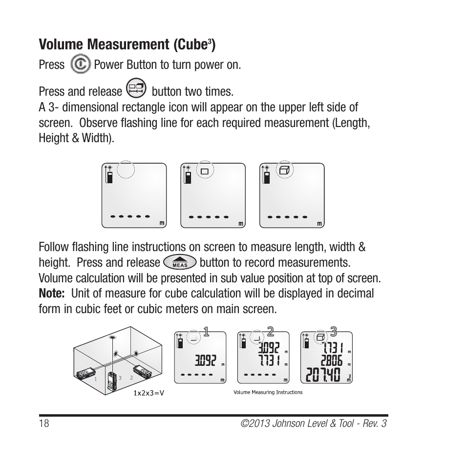 Volume measurement (cube | Johnson Level & Tool Mfg. 40-6001 User Manual | Page 18 / 32
