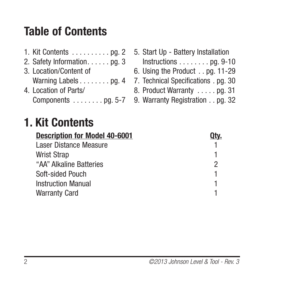 Johnson Level & Tool Mfg. 40-6001 User Manual | Page 2 / 32