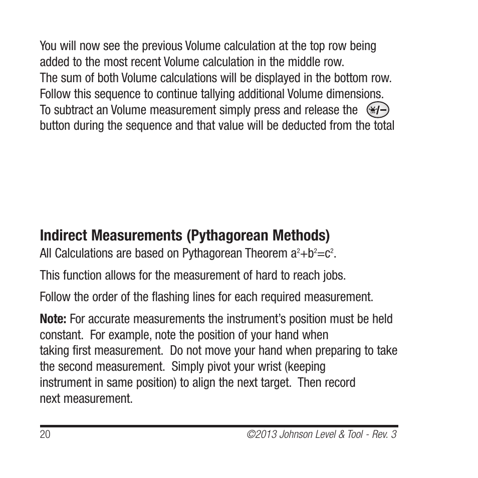 Indirect measurements (pythagorean methods) | Johnson Level & Tool Mfg. 40-6001 User Manual | Page 20 / 32