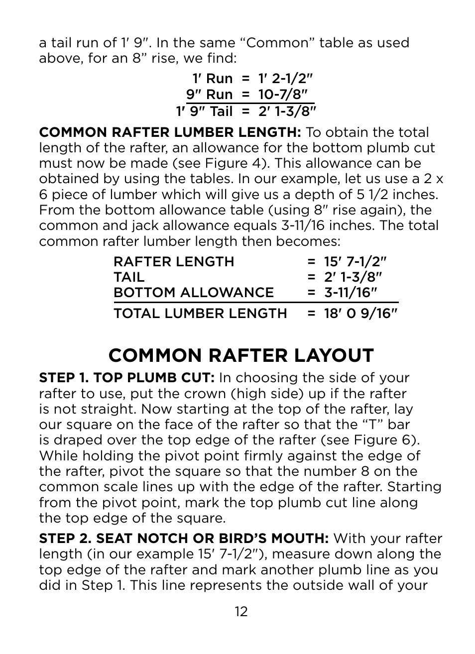 Common rafter layout | Johnson Level & Tool Mfg. RAS-1 User Manual | Page 14 / 67