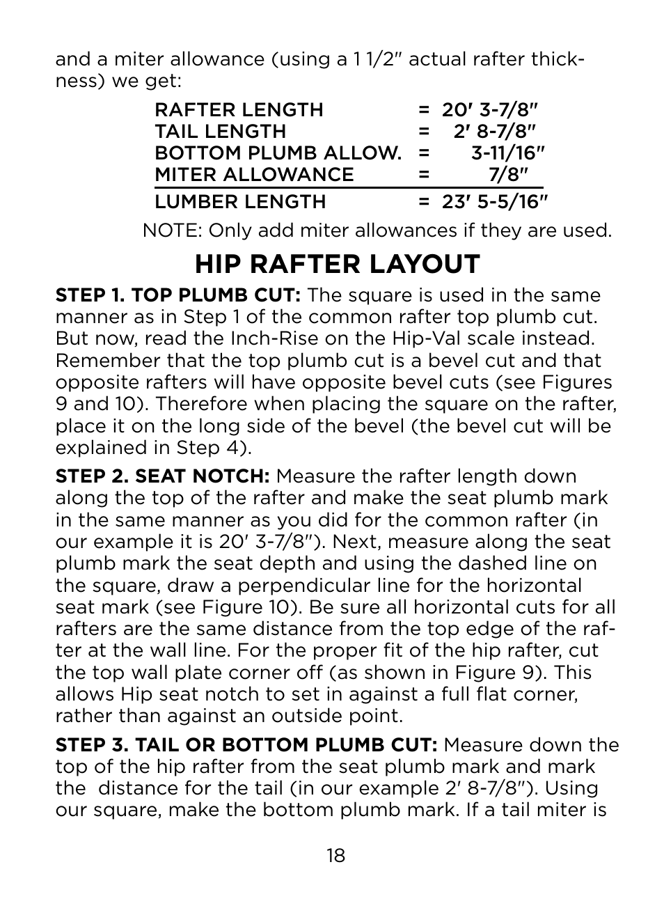 Hip rafter layout | Johnson Level & Tool Mfg. RAS-1 User Manual | Page 20 / 67
