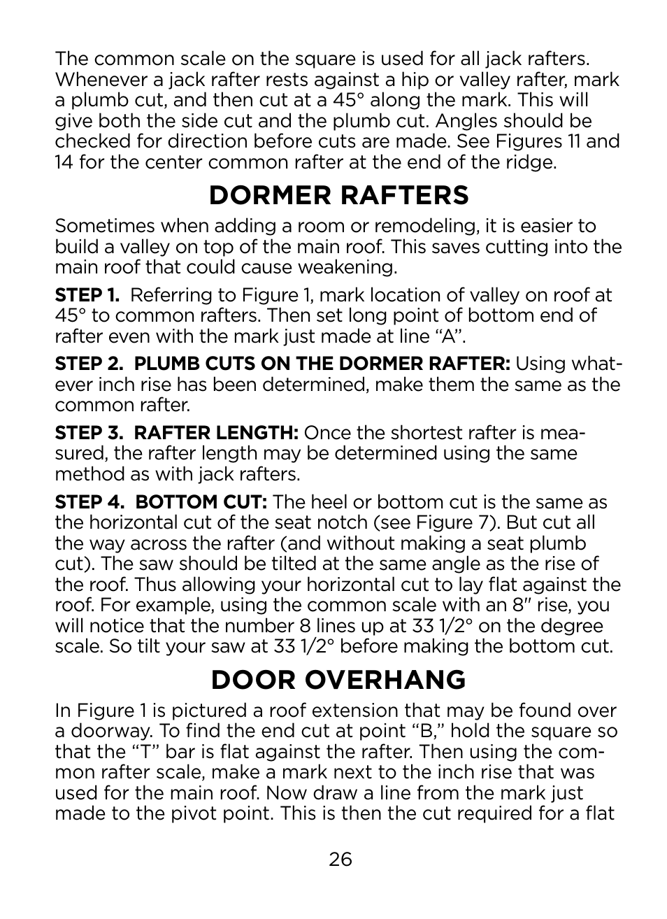 Dormer rafters, Door overhang | Johnson Level & Tool Mfg. RAS-1 User Manual | Page 28 / 67