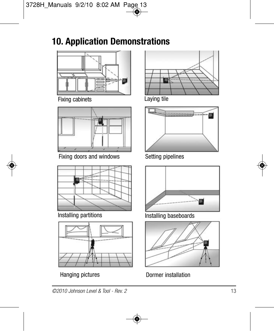 Application demonstrations | Johnson Level & Tool Mfg. 40-6625 User Manual | Page 13 / 16