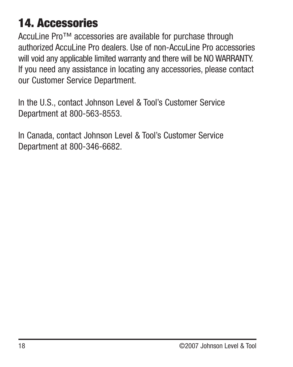 Accessories | Johnson Level & Tool Mfg. 40-6640 User Manual | Page 18 / 20