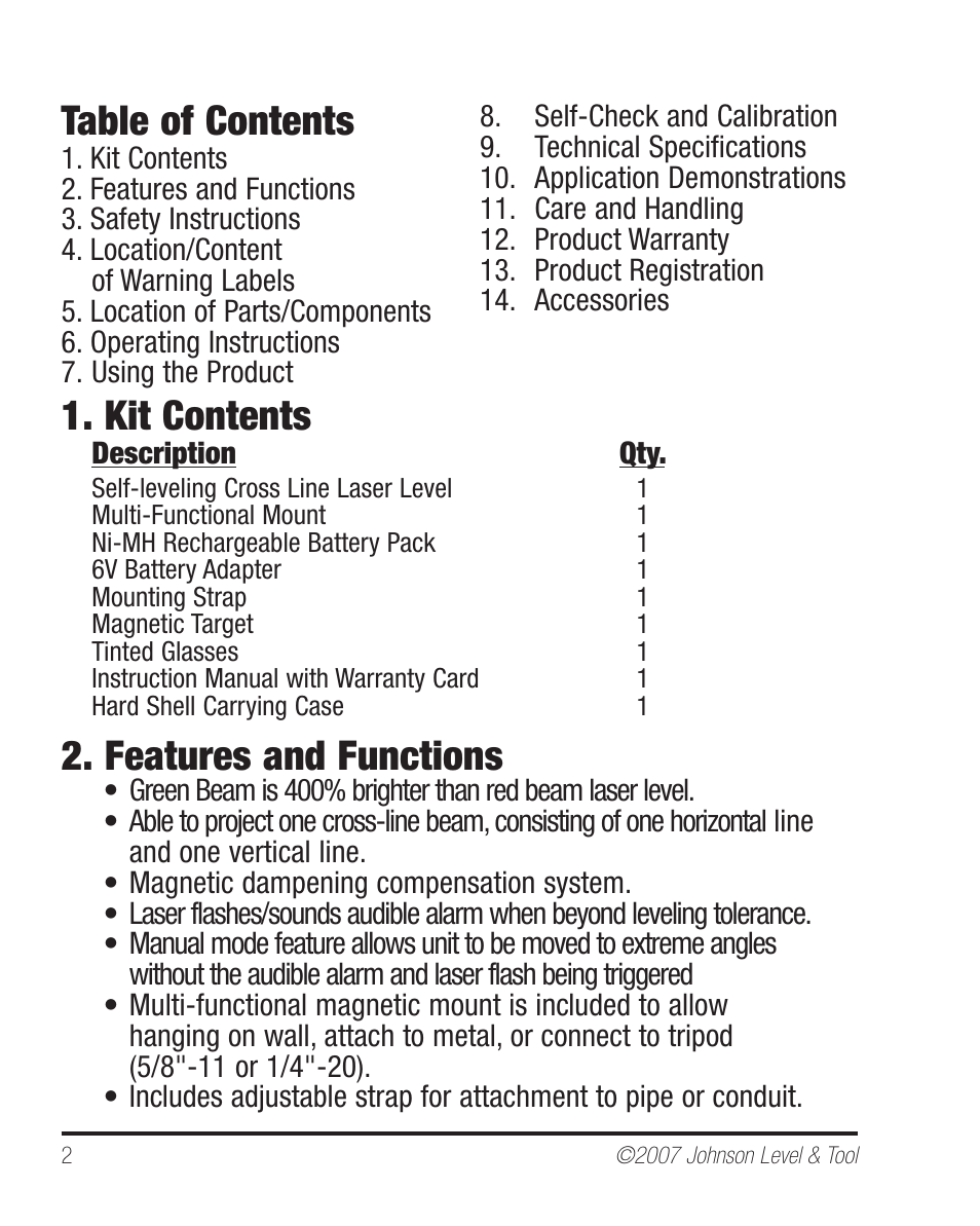 Johnson Level & Tool Mfg. 40-6640 User Manual | Page 2 / 20