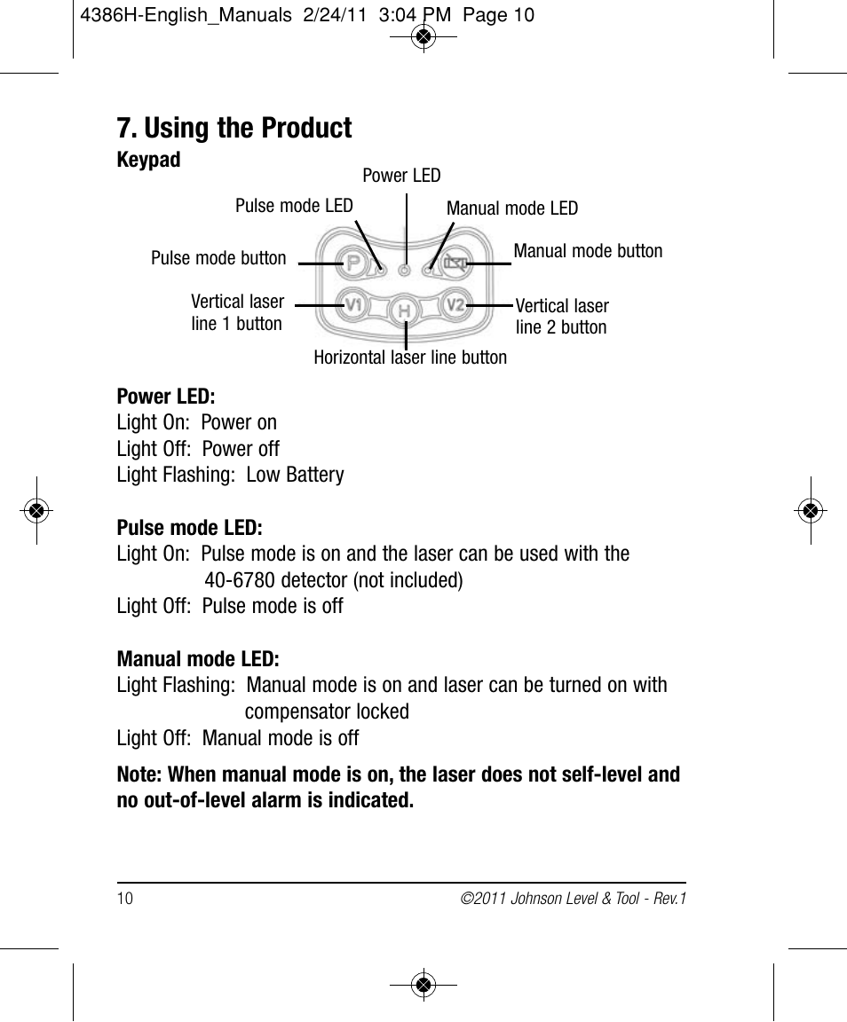 Using the product | Johnson Level & Tool Mfg. 40-6662 User Manual | Page 10 / 20