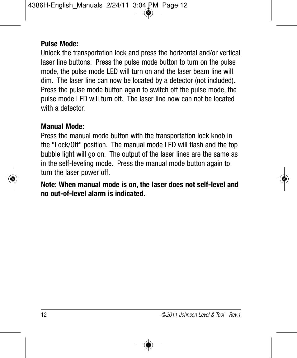 Johnson Level & Tool Mfg. 40-6662 User Manual | Page 12 / 20