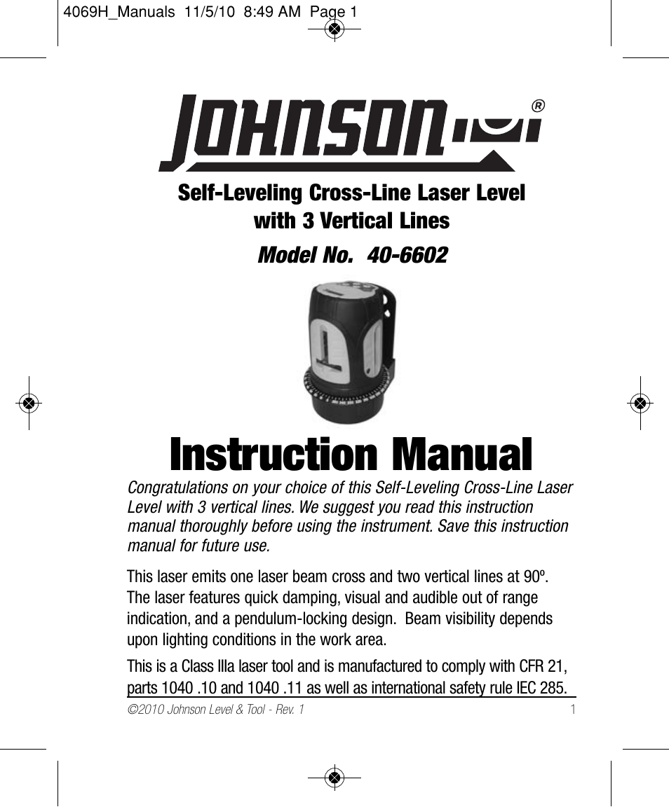Johnson Level & Tool Mfg. 40-6602 User Manual | 18 pages