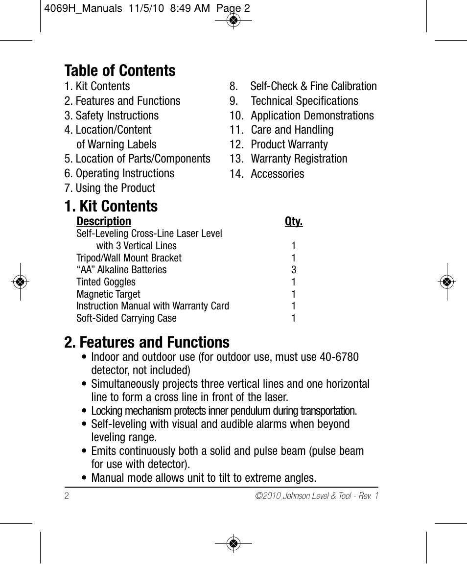 Johnson Level & Tool Mfg. 40-6602 User Manual | Page 2 / 18