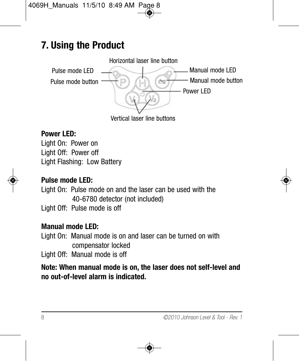 Using the product | Johnson Level & Tool Mfg. 40-6602 User Manual | Page 8 / 18