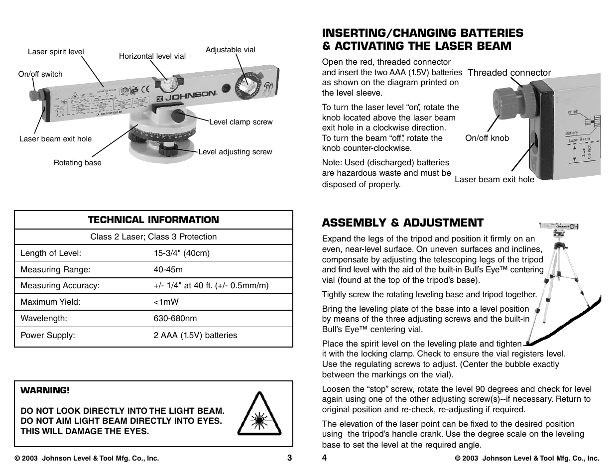Johnson Level & Tool Mfg. 40-0909 User Manual | Page 2 / 3