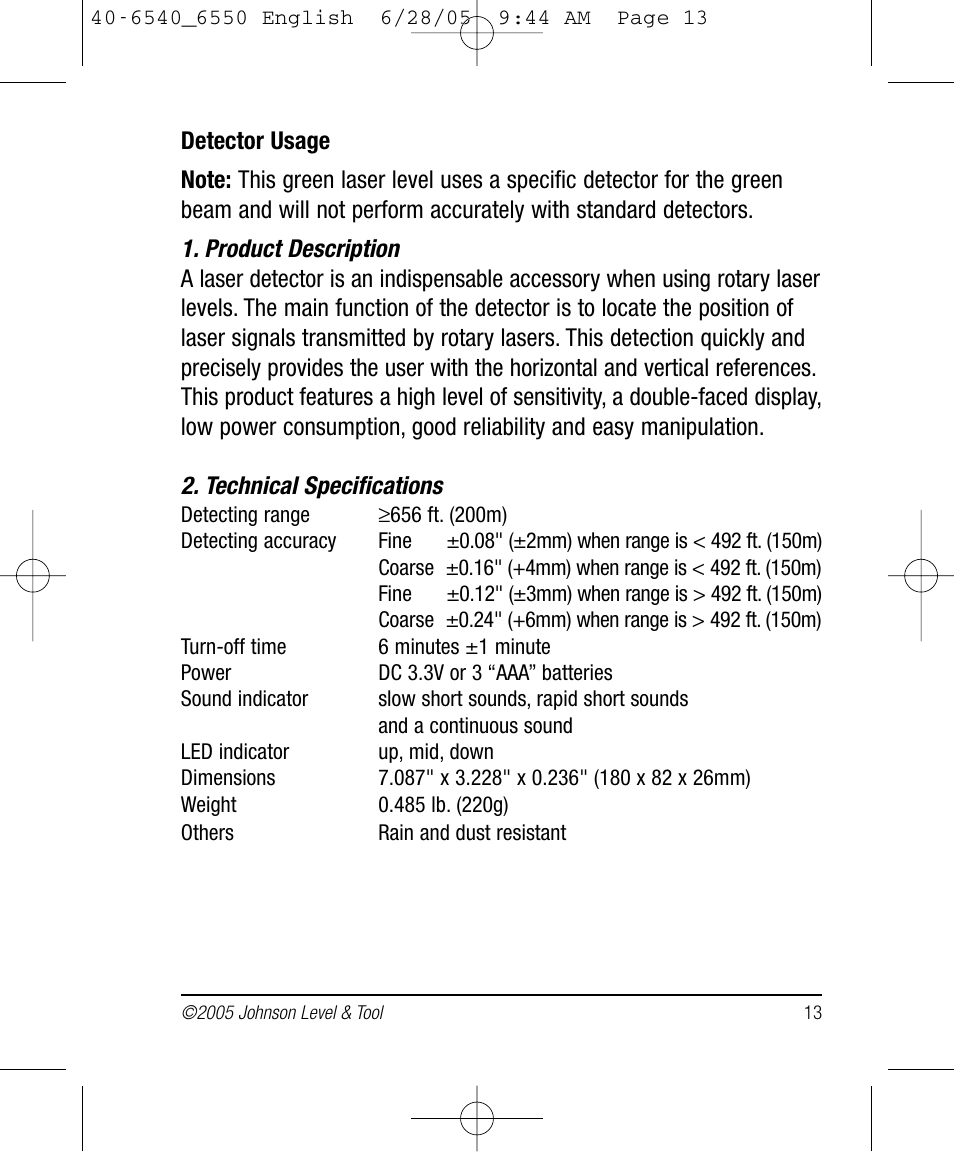 Johnson Level & Tool Mfg. 40-6550 User Manual | Page 13 / 24