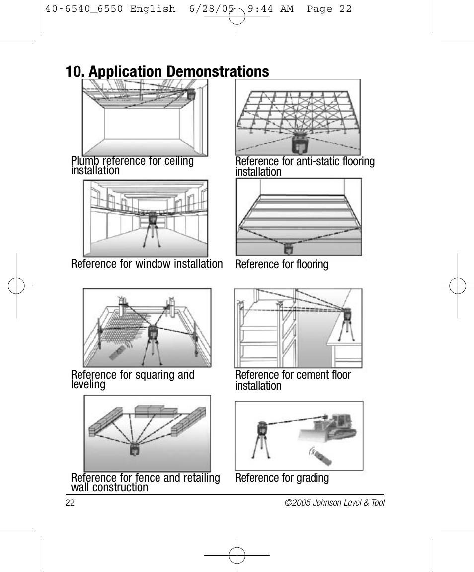 Application demonstrations | Johnson Level & Tool Mfg. 40-6550 User Manual | Page 22 / 24