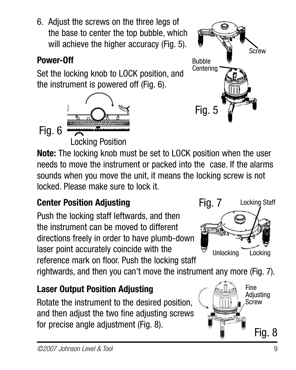Fig. 5, Fig. 6, Fig. 7 | Fig. 8 | Johnson Level & Tool Mfg. 40-6660 User Manual | Page 9 / 21