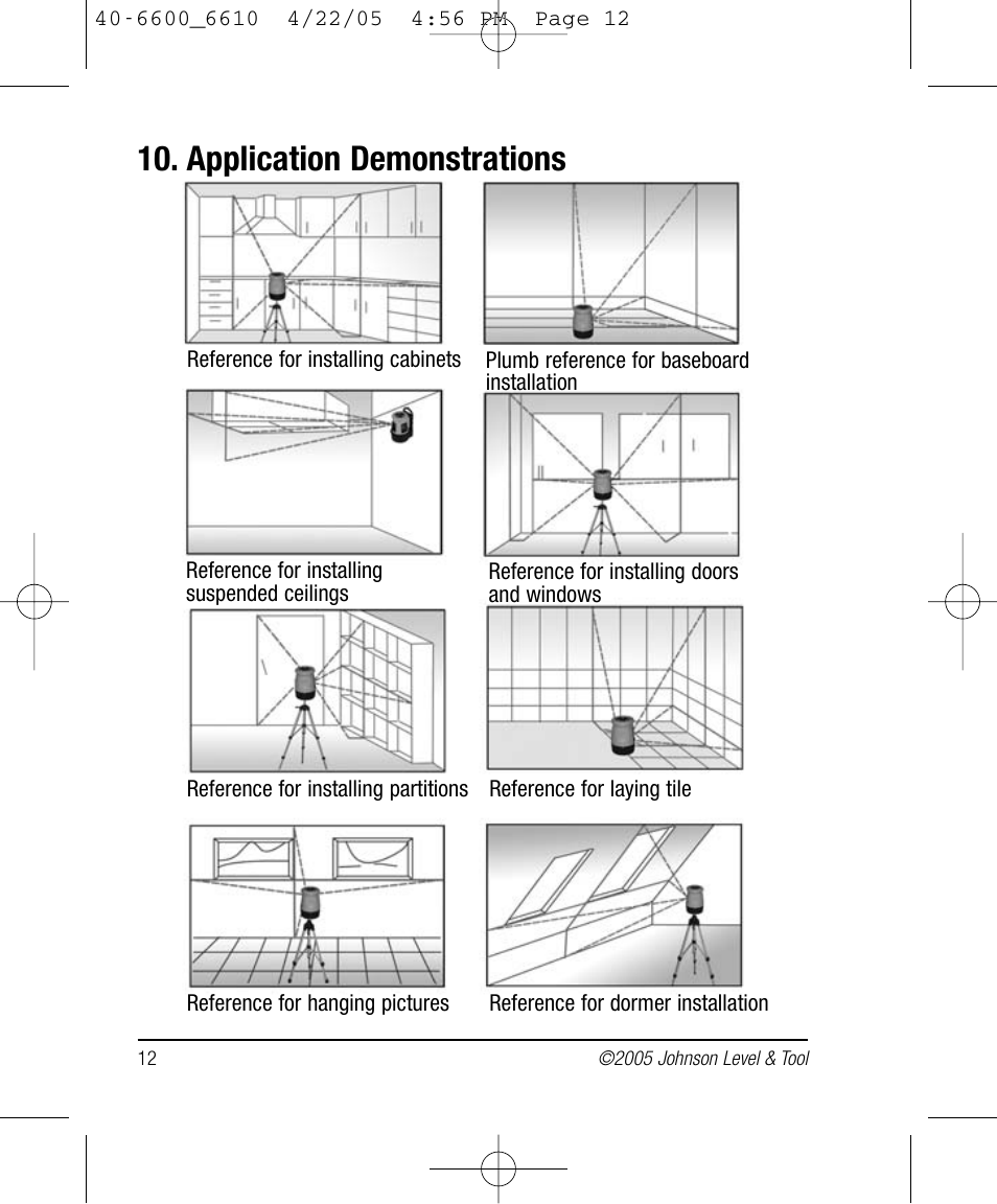 Application demonstrations | Johnson Level & Tool Mfg. 40-6610 User Manual | Page 12 / 15