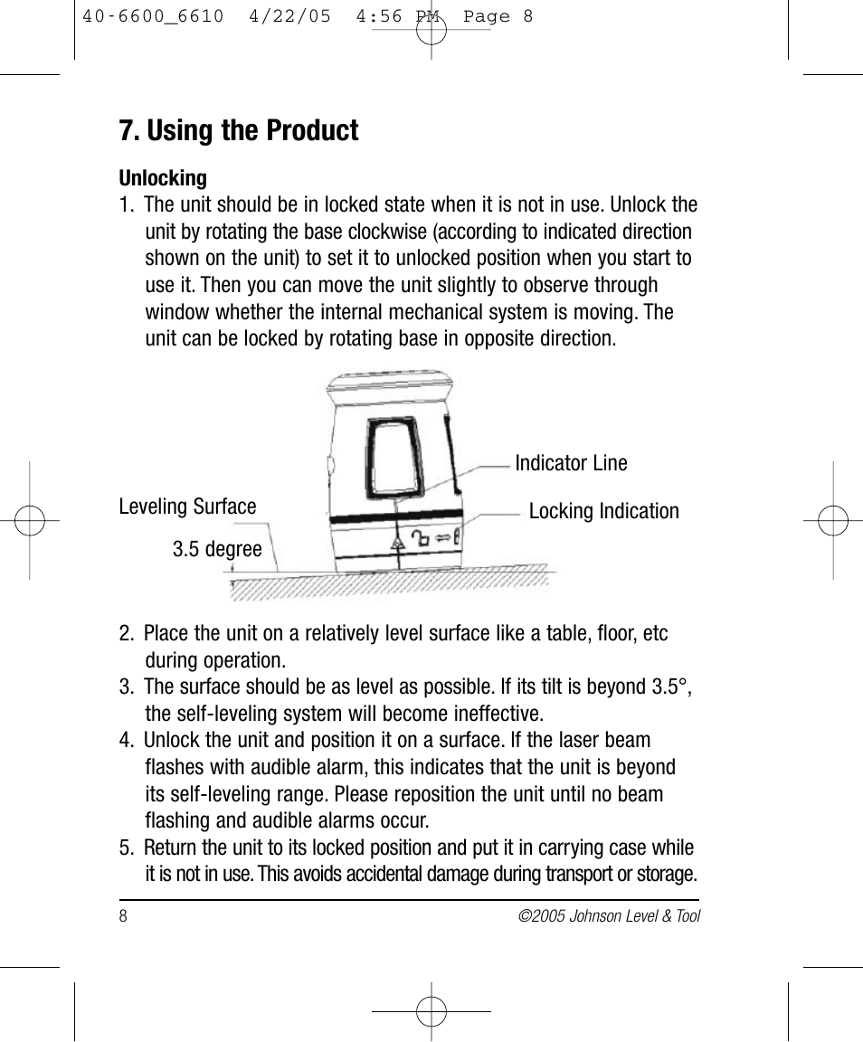 Using the product | Johnson Level & Tool Mfg. 40-6610 User Manual | Page 8 / 15