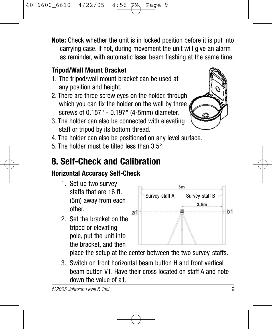 Self-check and calibration | Johnson Level & Tool Mfg. 40-6610 User Manual | Page 9 / 15