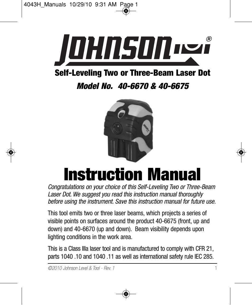 Johnson Level & Tool Mfg. 40-6675 User Manual | 16 pages