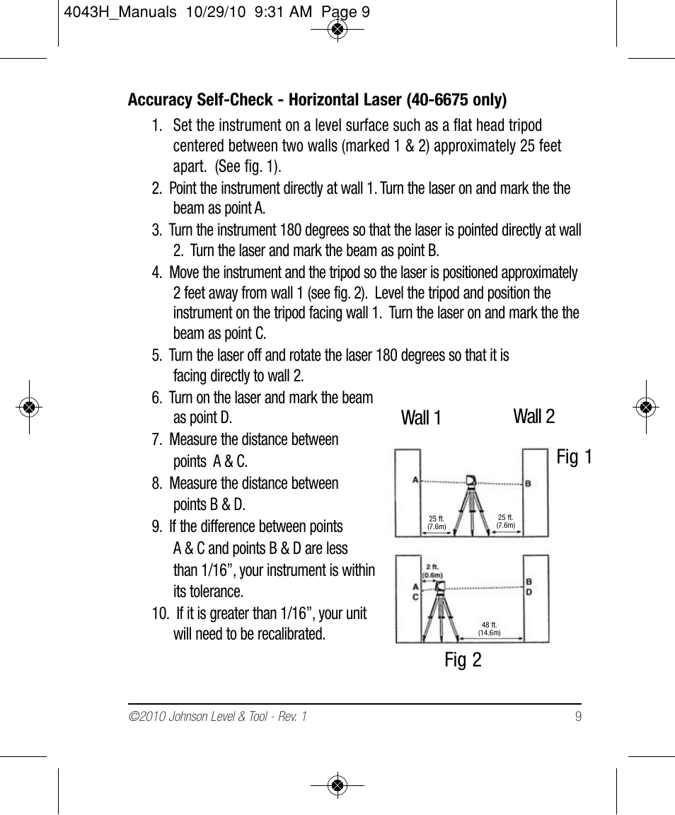Wall 1 wall 2 fig 1 fig 2 | Johnson Level & Tool Mfg. 40-6675 User Manual | Page 9 / 16