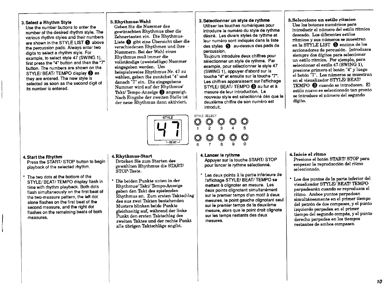 Select a rhythm style, Sélectionner un style de rythma, Start the rhythm | Lancer le rythme | Yamaha DD-6 User Manual | Page 11 / 19