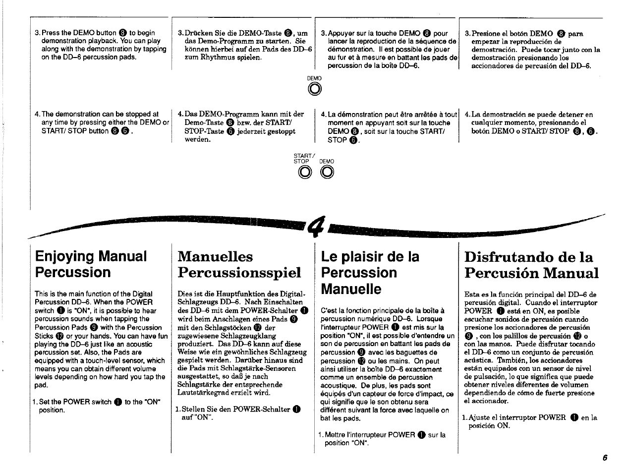 Enjoying manual percussion, Manuelles, Percussionsspiel | Le plaisir de ia, Percussion, Manuelie, Disfrutando de la percusión manual, Manuelles percussionsspiel, Le plaisir de ia percussion manuelie | Yamaha DD-6 User Manual | Page 7 / 19