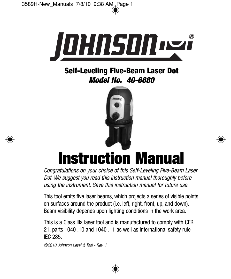Johnson Level & Tool Mfg. 40-6680 User Manual | 16 pages