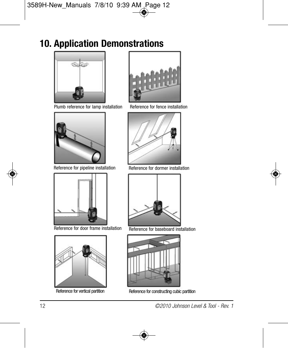 Application demonstrations | Johnson Level & Tool Mfg. 40-6680 User Manual | Page 12 / 16