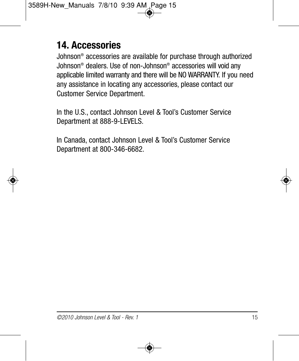 Accessories | Johnson Level & Tool Mfg. 40-6680 User Manual | Page 15 / 16