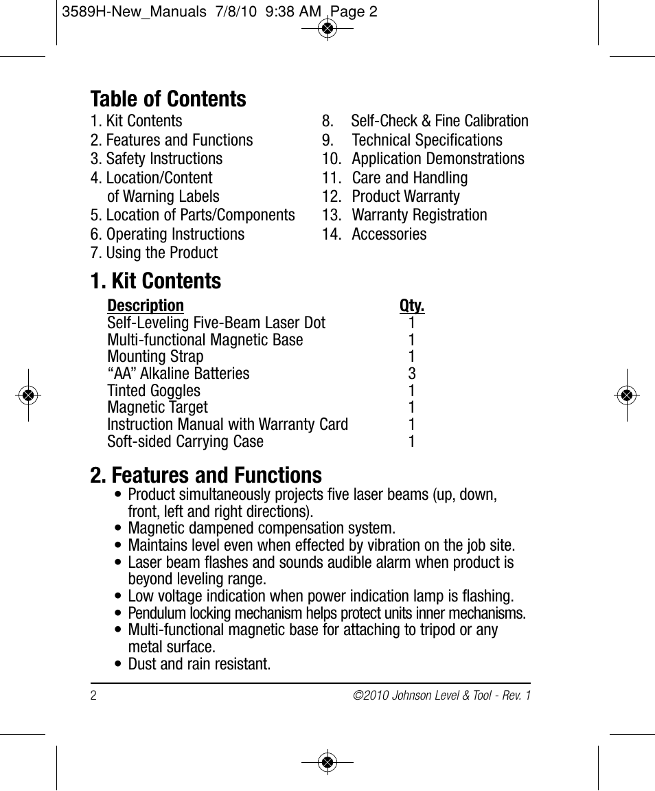 Johnson Level & Tool Mfg. 40-6680 User Manual | Page 2 / 16
