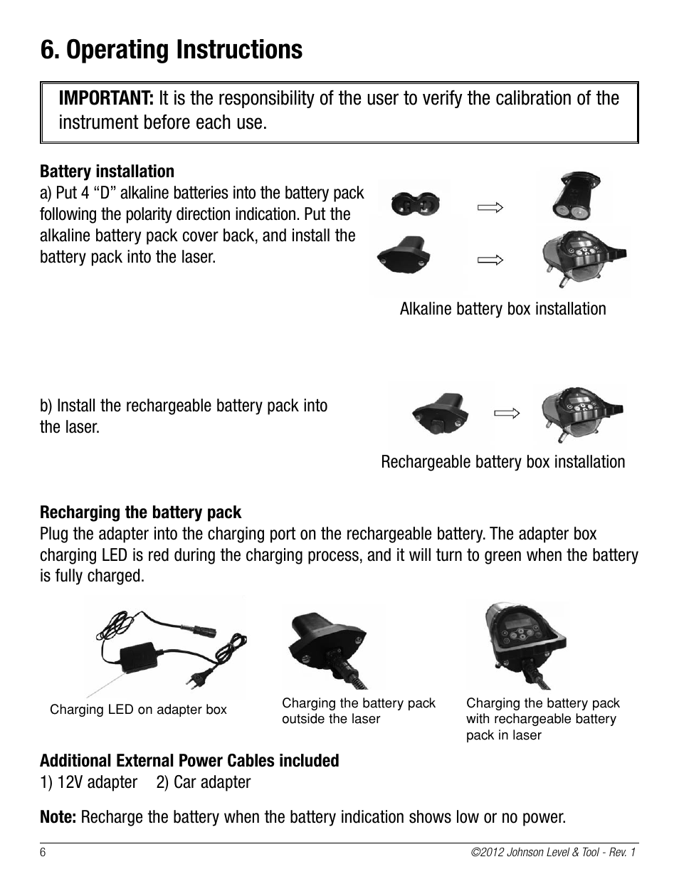 Operating instructions | Johnson Level & Tool Mfg. 40-6690 User Manual | Page 6 / 16