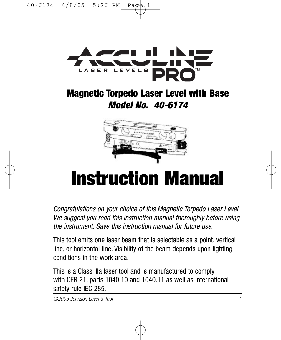 Johnson Level & Tool Mfg. 40-6174 User Manual | 12 pages