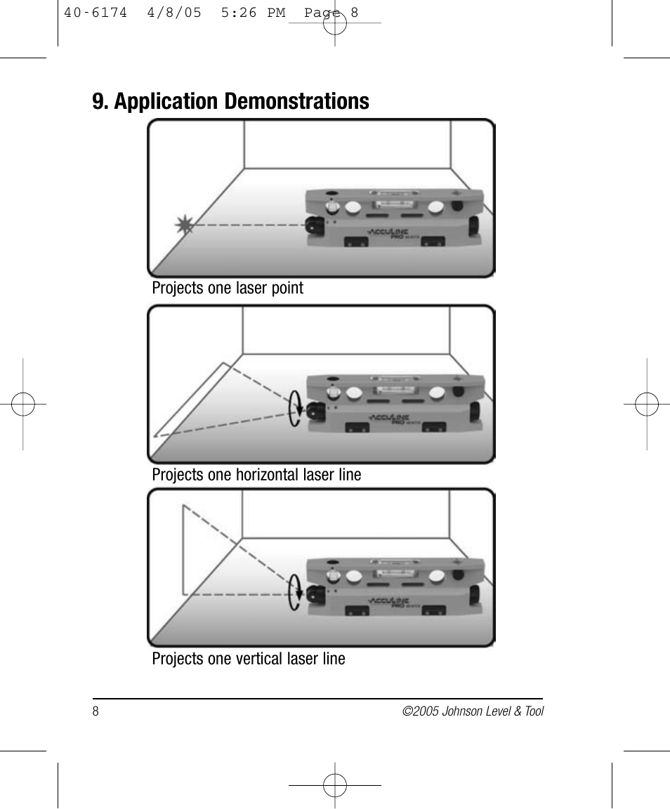Application demonstrations | Johnson Level & Tool Mfg. 40-6174 User Manual | Page 8 / 12