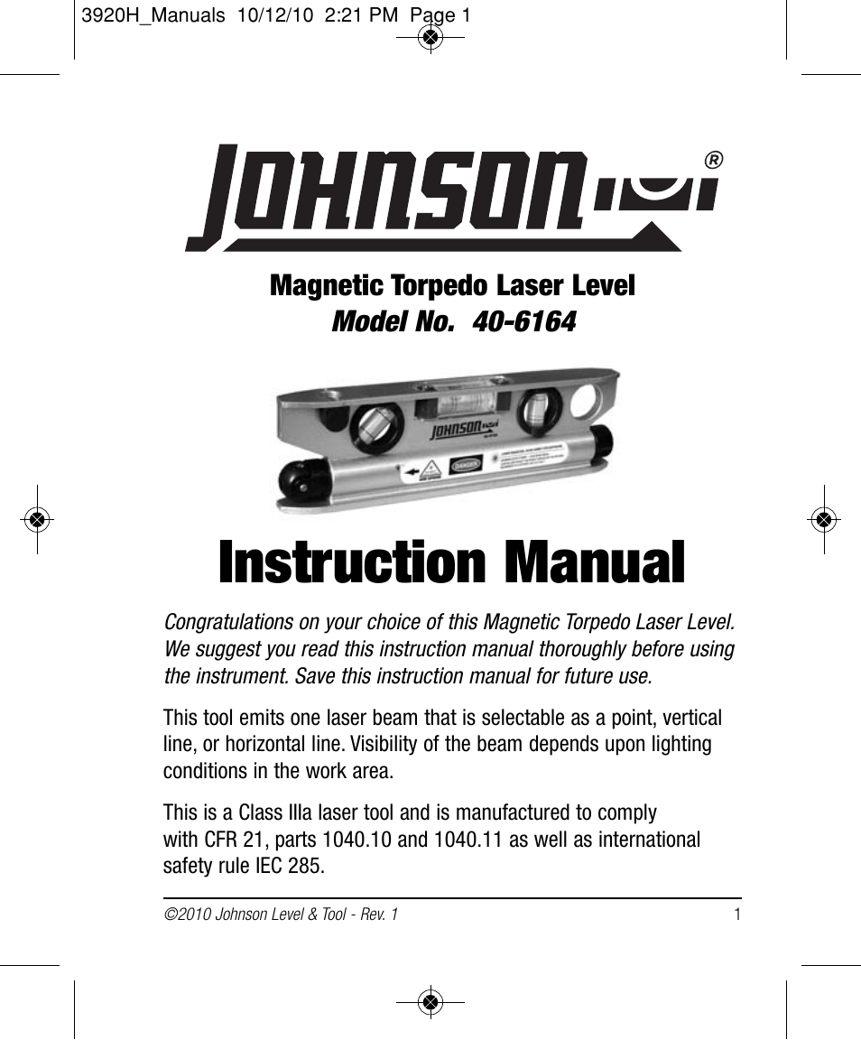 Johnson Level & Tool Mfg. 40-6164 User Manual | 12 pages