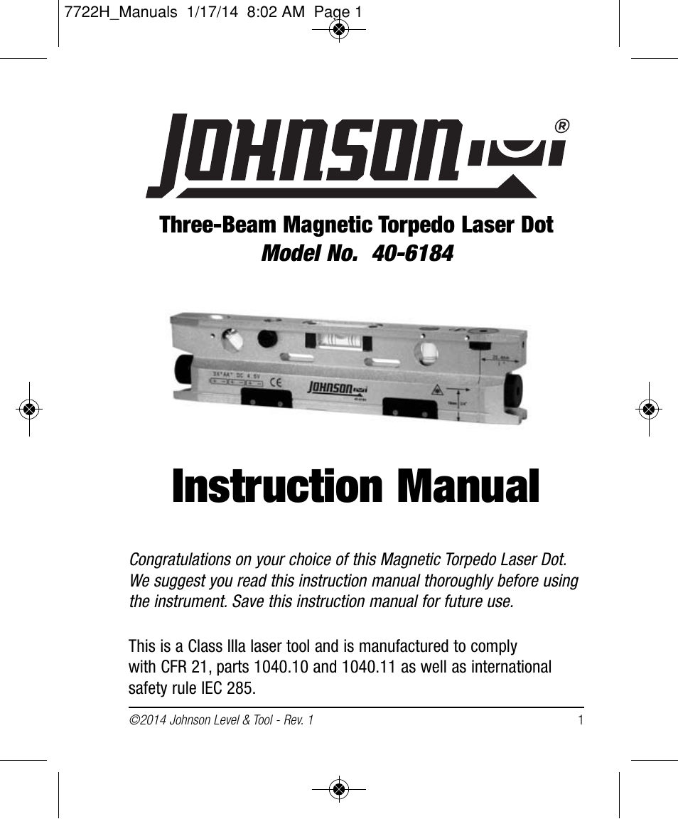 Johnson Level & Tool Mfg. 40-6184 User Manual | 16 pages