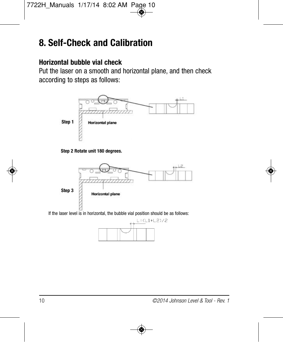 Self-check and calibration | Johnson Level & Tool Mfg. 40-6184 User Manual | Page 10 / 16