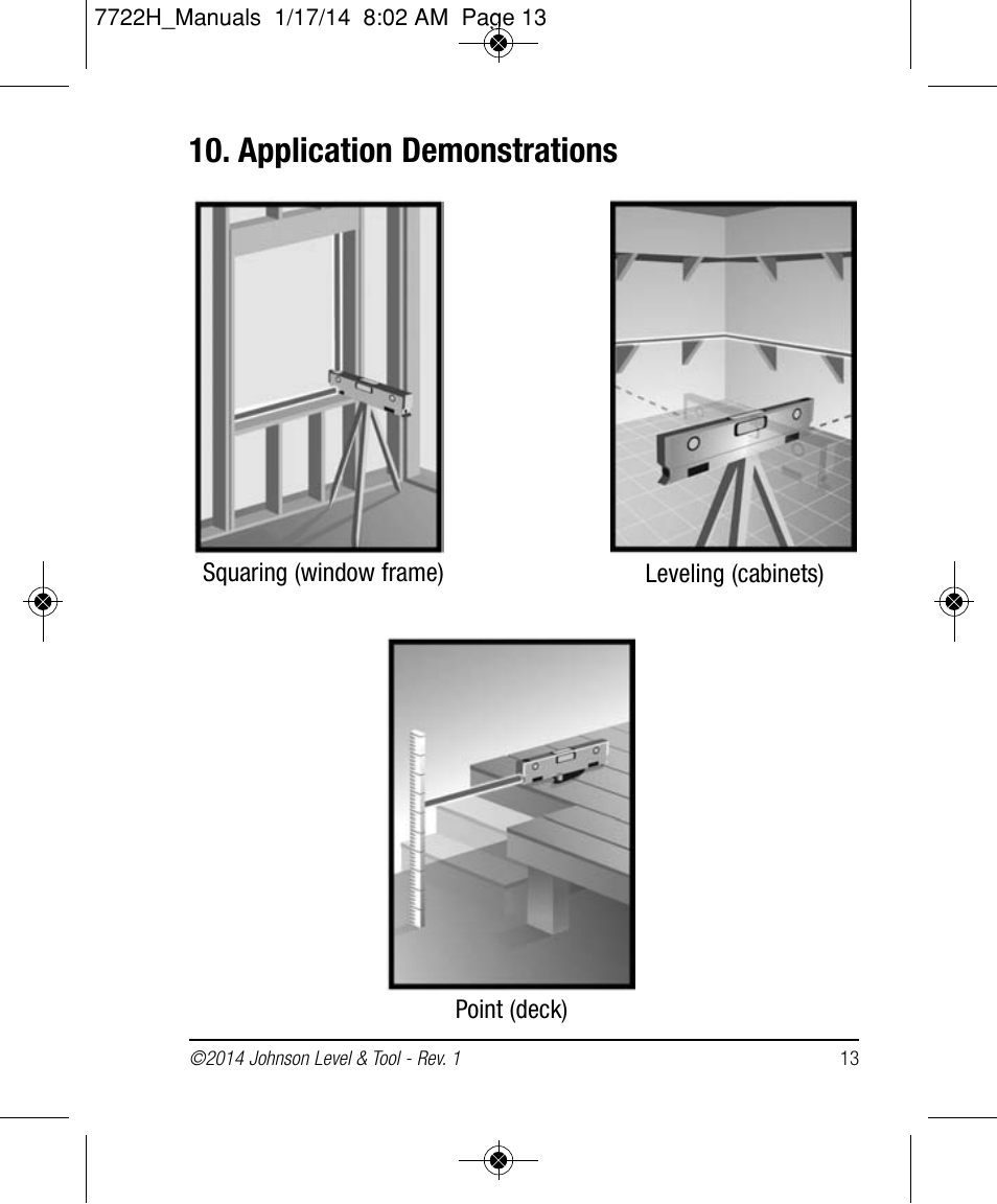 Application demonstrations | Johnson Level & Tool Mfg. 40-6184 User Manual | Page 13 / 16