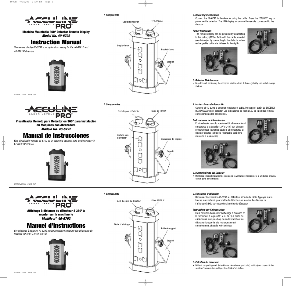 Johnson Level & Tool Mfg. 40-6792 User Manual | 1 page