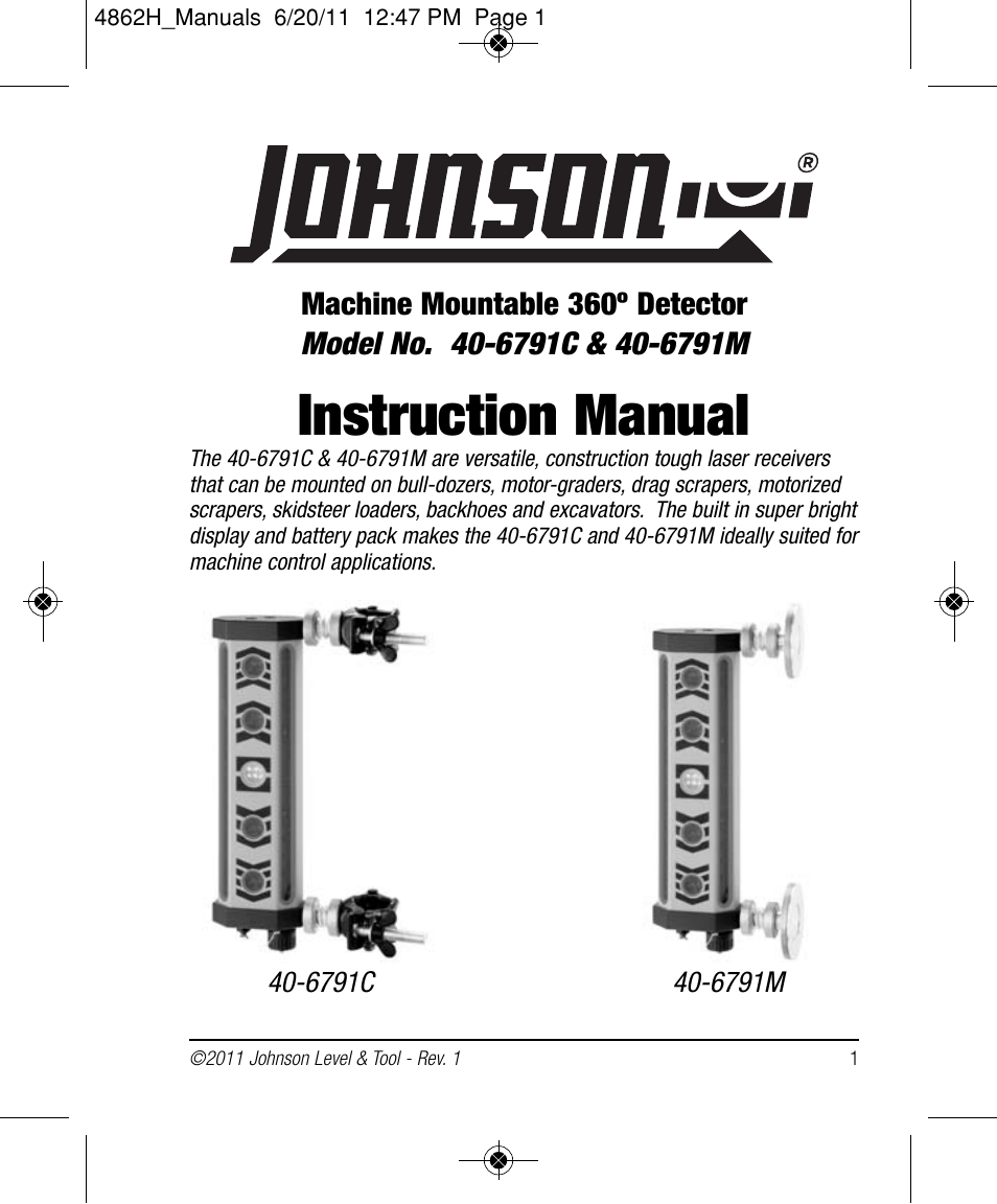 Johnson Level & Tool Mfg. 40-6791M User Manual | 10 pages