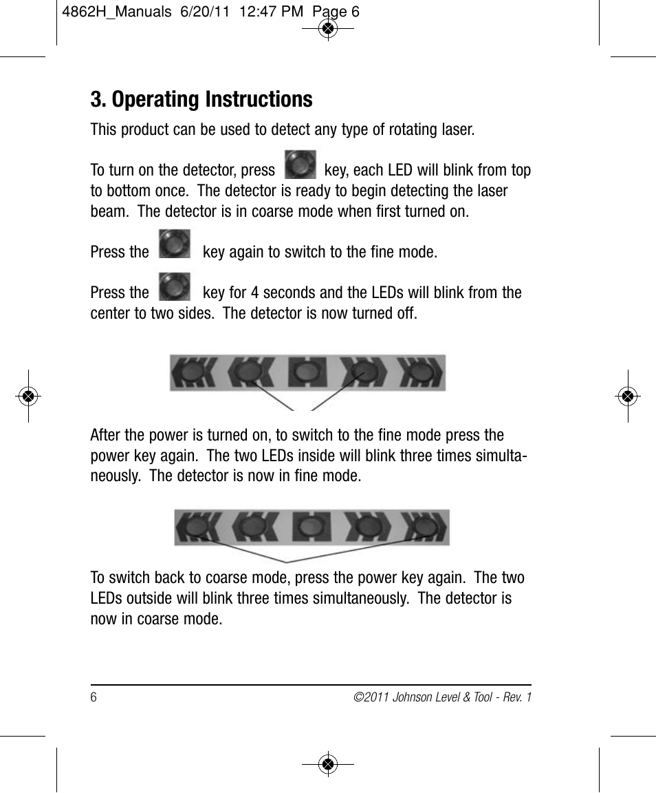 Operating instructions | Johnson Level & Tool Mfg. 40-6791M User Manual | Page 6 / 10