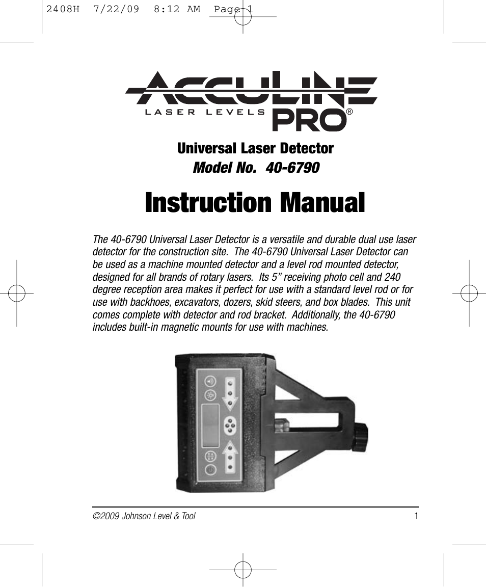 Johnson Level & Tool Mfg. 40-6790 User Manual | 10 pages