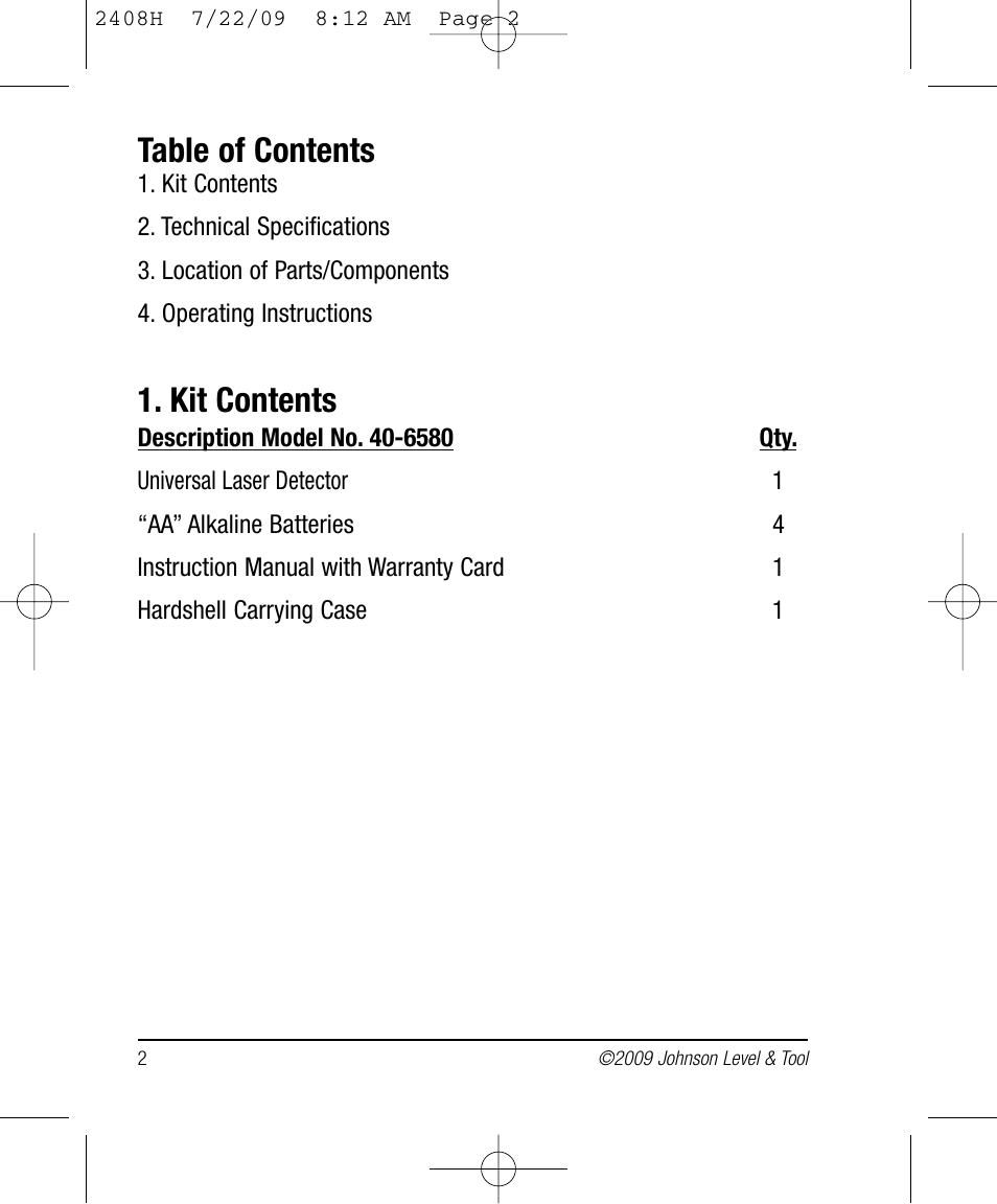 Johnson Level & Tool Mfg. 40-6790 User Manual | Page 2 / 10