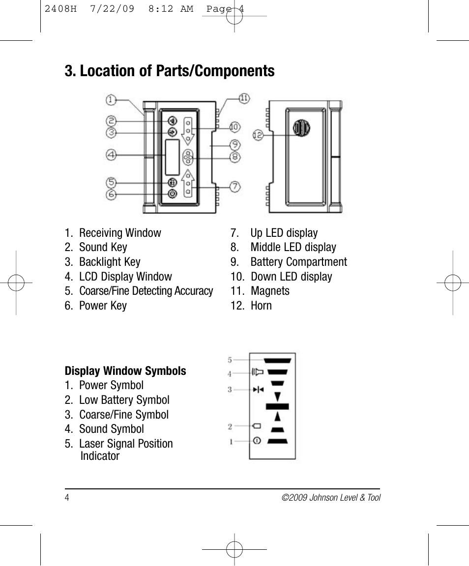 Location of parts/components | Johnson Level & Tool Mfg. 40-6790 User Manual | Page 4 / 10