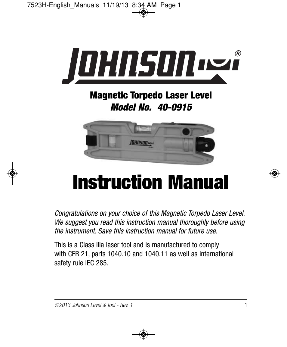 Johnson Level & Tool Mfg. 40-0915 User Manual | 10 pages