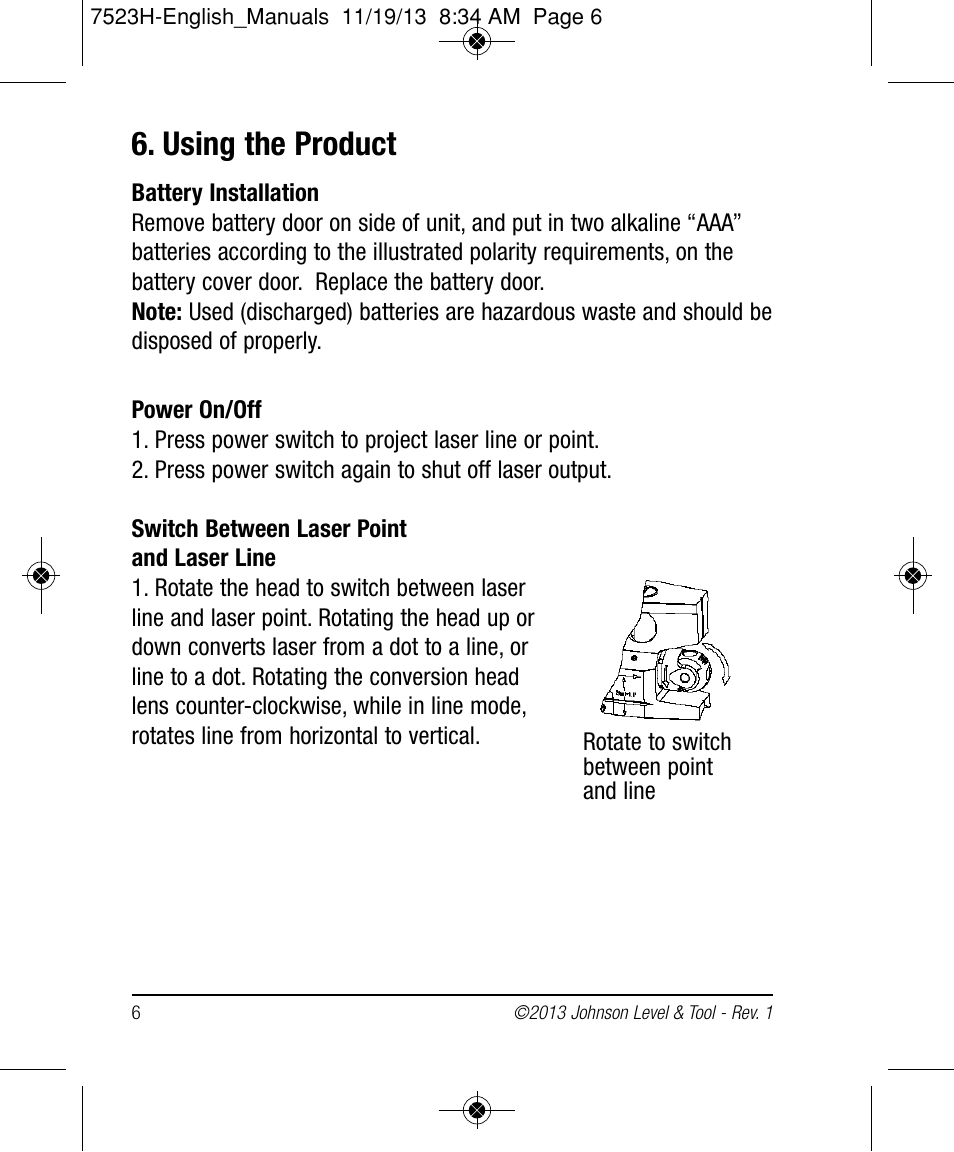 Using the product | Johnson Level & Tool Mfg. 40-0915 User Manual | Page 6 / 10