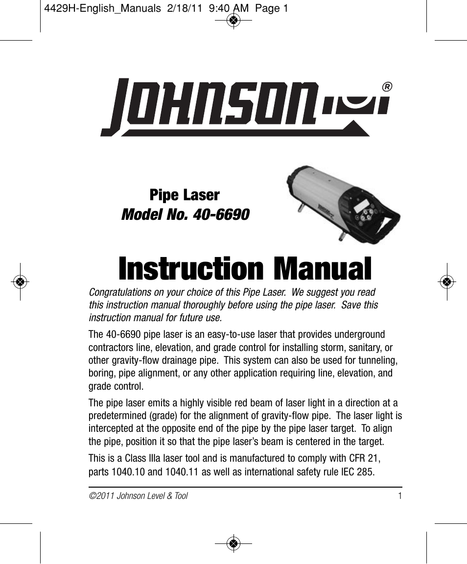 Johnson Level & Tool Mfg. 40-6690 User Manual | 22 pages