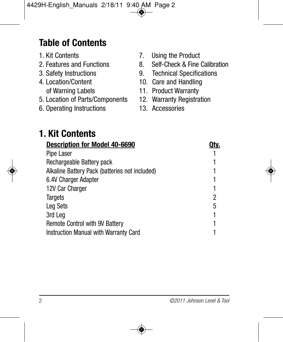 Johnson Level & Tool Mfg. 40-6690 User Manual | Page 2 / 22