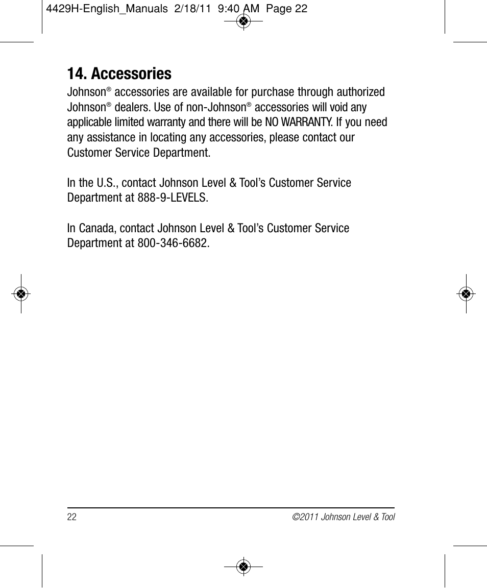 Accessories | Johnson Level & Tool Mfg. 40-6690 User Manual | Page 22 / 22