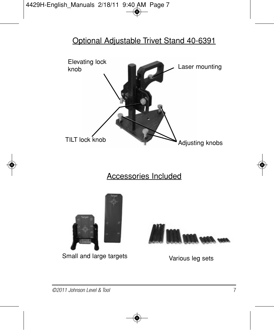 Accessories included | Johnson Level & Tool Mfg. 40-6690 User Manual | Page 7 / 22