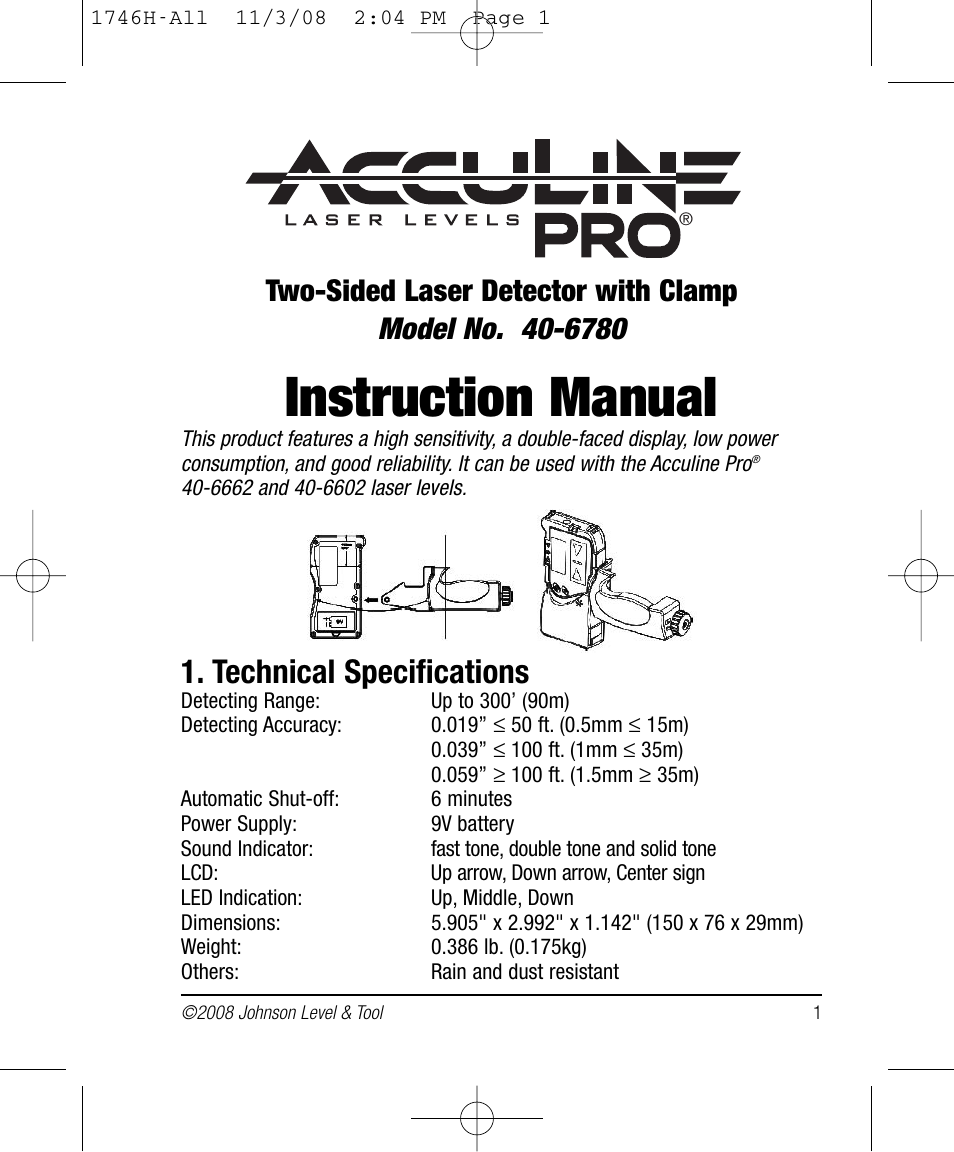 Johnson Level & Tool Mfg. 40-6780 User Manual | 18 pages