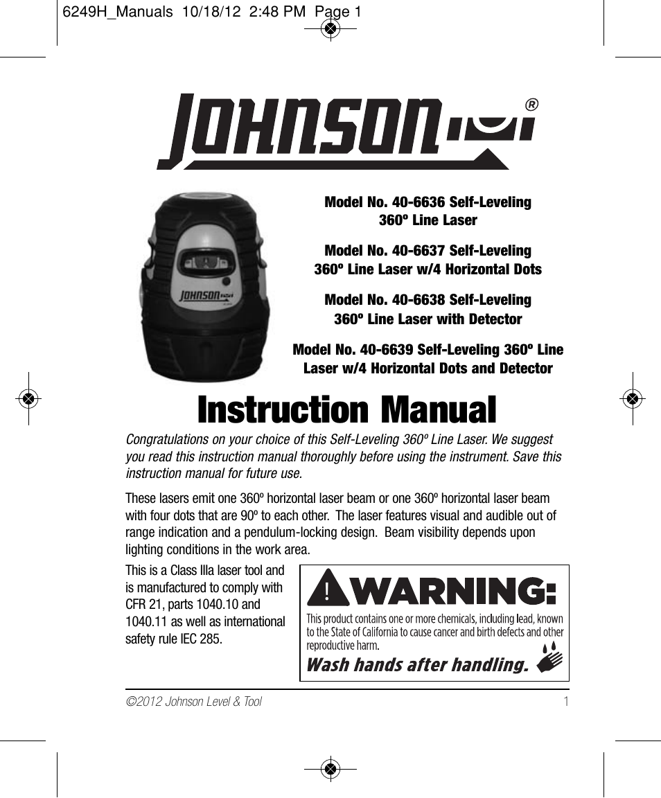 Johnson Level & Tool Mfg. 40-6639 User Manual | 22 pages